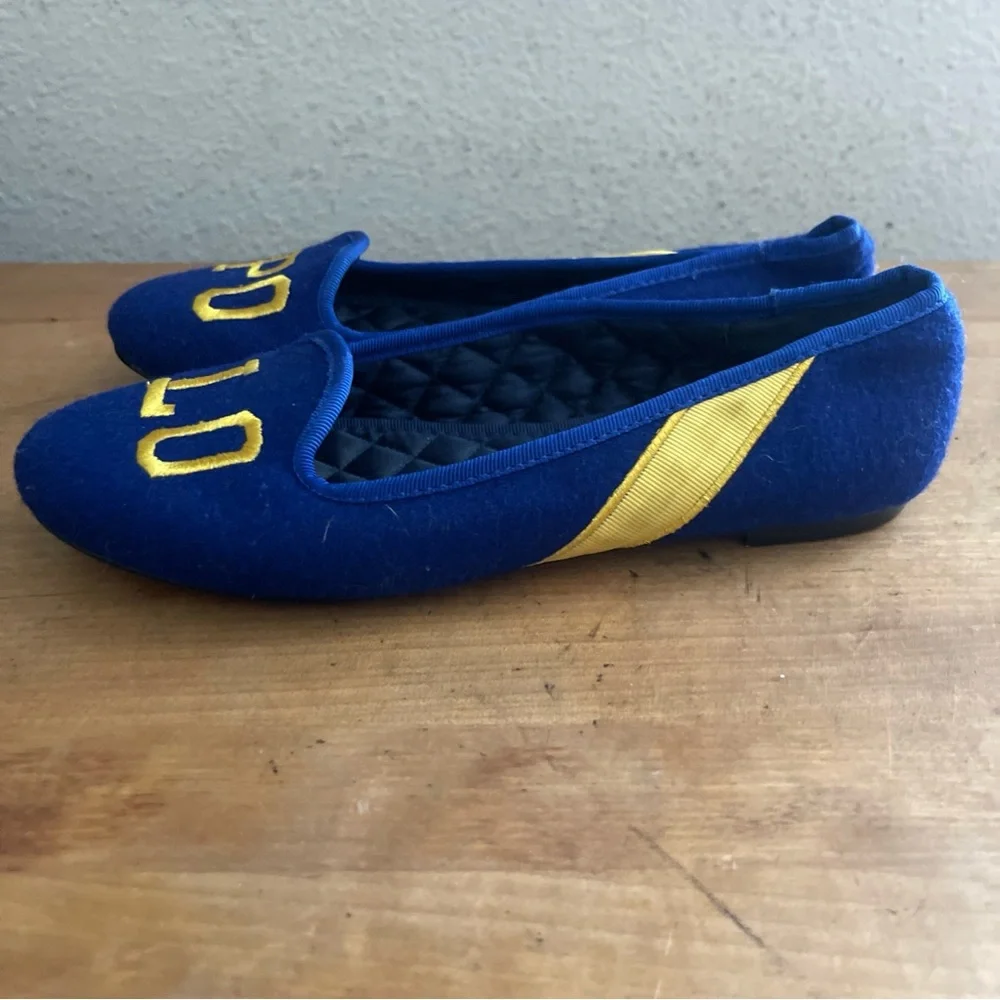 Ralph Lauren Spell Out Flannel Wool Slippers Blue Royal Shoes Sz 2